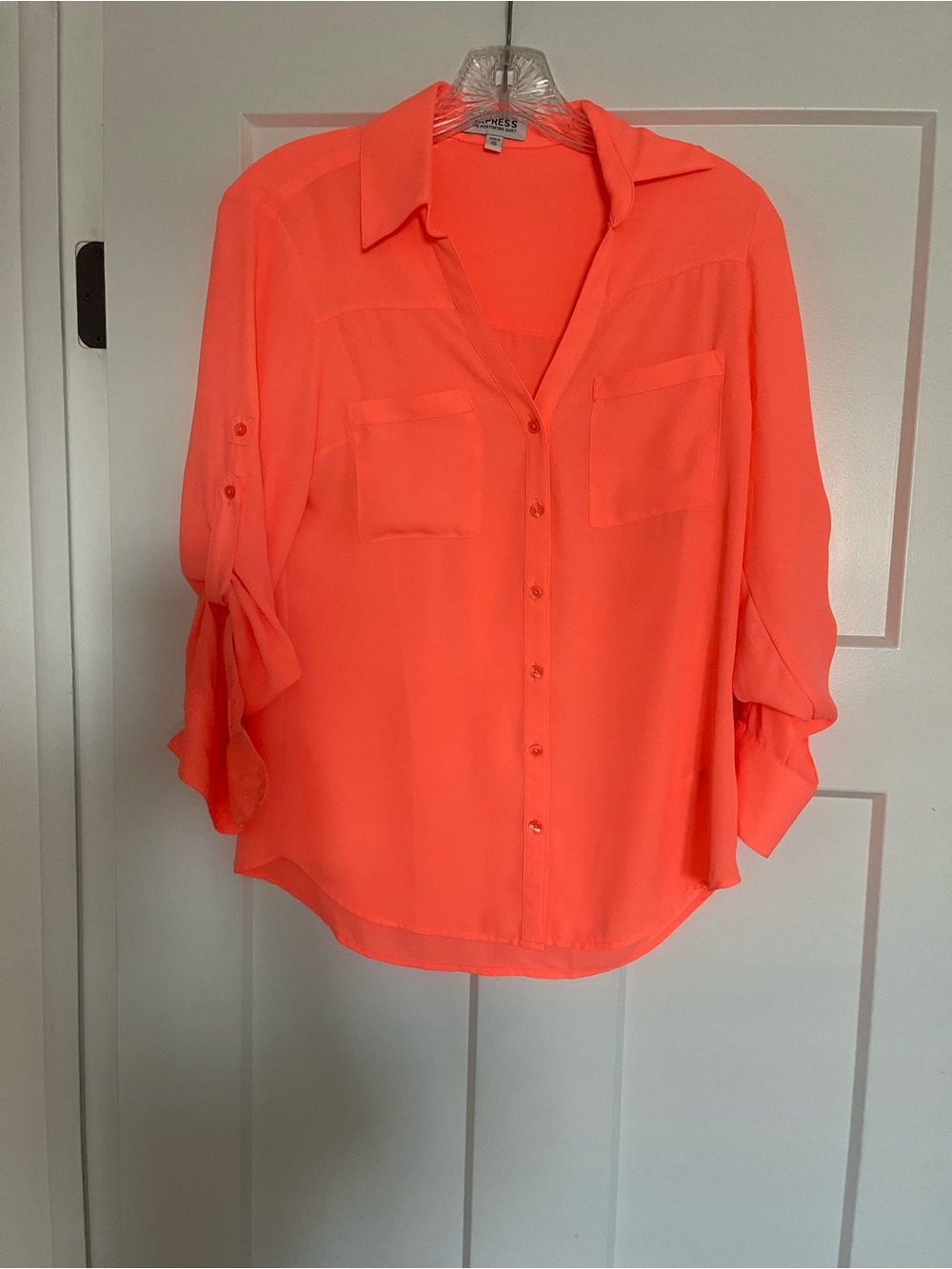 Express Neon Coral Button-Front Blouse